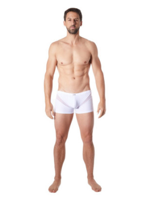 Boxer blanc sexy avec fine résille en V - LM805-67WHT
